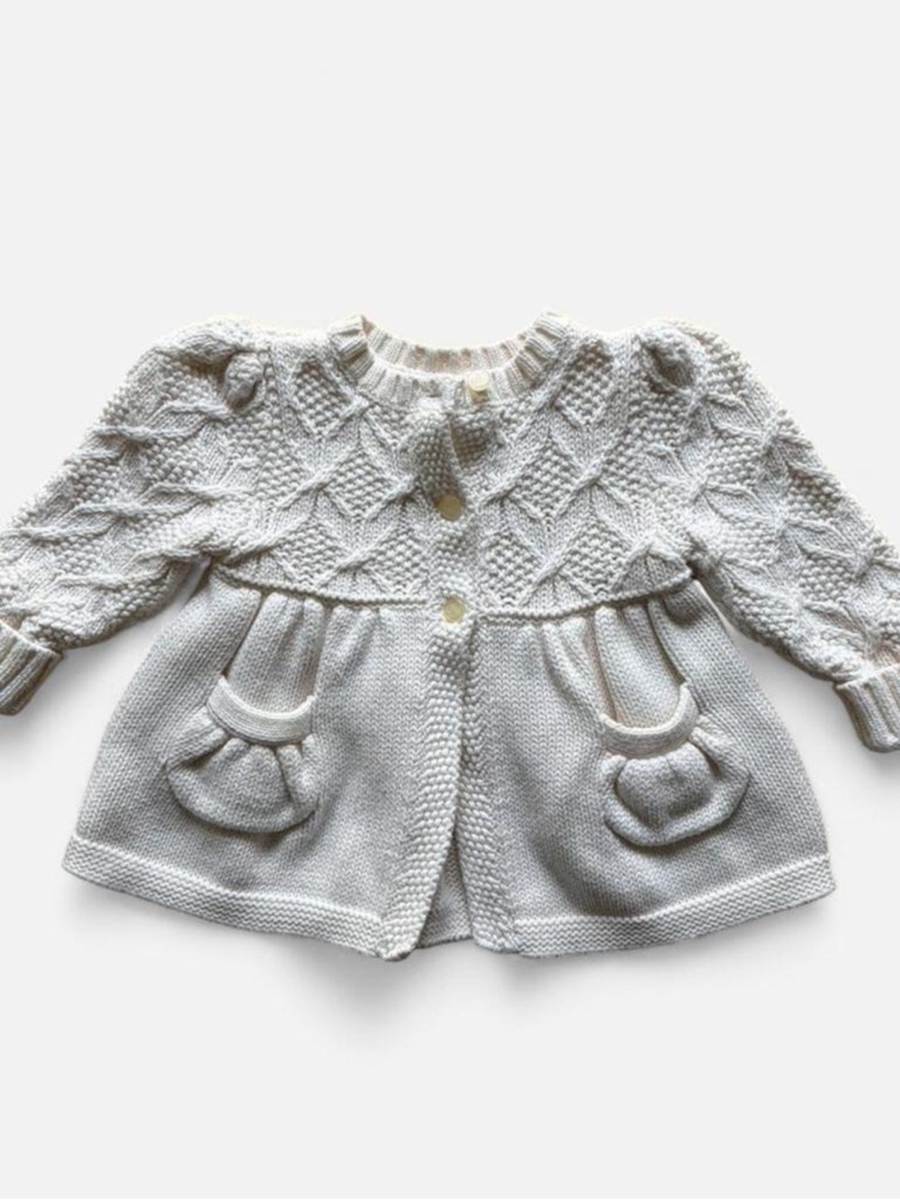 RALPH LAUREN Baby Knit Cardigan Sweater in Light Cream
